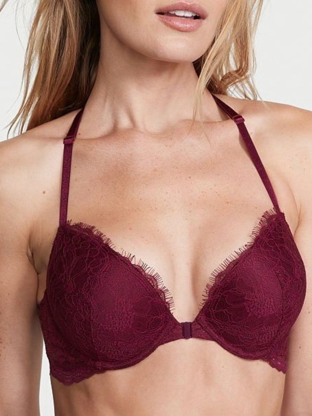 Victoria’s Secret Very Sexy Front Close Shine Strap Push-Up Bra Burgundy 32B